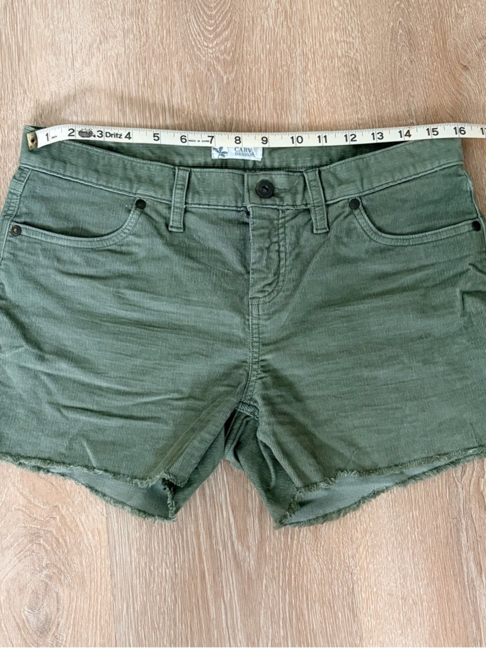 Carve Designs Olive Green Frayed Hem Denim Shorts - Picture 6 of 10